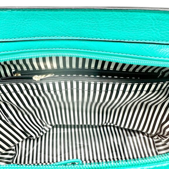 Charming Charlie Shoulder Bag Seafoam with Gold Chain Accents Striped Interior - Picture 13 of 16